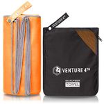 VENTURE 4TH Chamois Travel Towel - Small Sports Towel: Portable Pack Towels for Sea, Summit, Camping, Backpacking, Swimming - Quickdry and Absorbant (Orange-Gray Large)