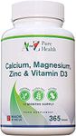 Calcium, Magnesium, Zinc & Vitamin D Supplement | Premium Multi-Vitamin Supplement | 365 Easy to Swallow Tablets (1 Year Supply) | Multimineral with Calcium Immune Booster |Osteo Supplements