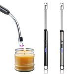 Electric Lighter, 2 Pack of USB Rechargeable Candle Lighter with Flexible Neck, 10.2-inch Arc Lighter with LED Battery Indicator and Safety Switch for Candle, Kitchen,Grill,Camping (Black+Silver)