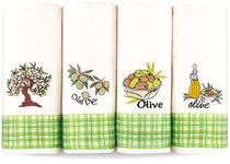 Lavien Home, Kitchen Towels Highly Absorbent Soft Tea Towels Housewarming Gift Olives (Set of 4) Turkish Cotton Waffle Weave Embroidered Green Farmhouse Decor, 16 x 24 inches