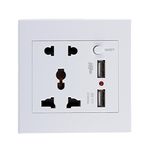 Imported White 2.1A 2 USB Wall Socket Charger Power Panel Receptacle 5 Outlet Switch