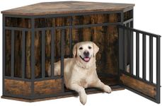 DWVO Corner Dog Crate Furniture, 52 Inch Heavy Duty Dog Kennel Indoor Furniture End Table Dog Crate for Large Dogs, Modern Decorative Dog Crate Wooden Dog Crate Furniture for Large Dogs, Rustic Brown