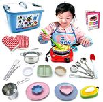 babyhorse Kids Junior Real Cooking Essentials Set and Baking it - 22 Pc. Includes Stove Burner, Cookware, n, Oven Mitt with Recipes - Easy Cook Utensils Gift for Kids Boys and Girls