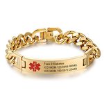 Lam Hub Fong 7.5 or 8.5 Inches Free Engrave Emergency Medical Bracelets for Men Women Alert ID Bracelets For Adults Titanium Steel Medical Alert Bracelets (Gold + men)