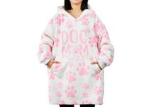 Dog Mom Gifts for Women, Wearable Blanket Hoodie for Adults, Oversized Flannel Hooded Blanket Big Sweatshirt, One Size 170x122 CM, Pink