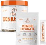 Genius Hydration & Mood Support Bundle - Sour Peach Rings Hydrate Stick Pack Powder Drink Mix & Joy Nootropic Mood Enhancer - Natural Electrolyte Booster & Cognitive Health Supplement