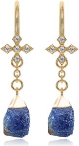 Blue Sapphire Earrings for Women in Raw Stone Drop Shape - 18K Gold Vermeil, Certified 925 Sterling Silver Earring - Hypoallergenic Gold Jewelry for Women, Mothers Day Gifts, Birthday Gifts for Women