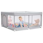 BEJOY Baby Playpen, 125cm Compact and Strong, Foam Protection, Anti-Slip Safety Play Yard with Transparent Breathable Mesh Round Zipper Door Kids Activity Centre for Baby and Toddlers