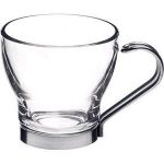 BORMIOLI ROCCO ‘Oslo’ Clear Espresso Cups Set of 6 (10cl) – Small Coffee Cup Glasses with Stainless Steel Handles – Toughened Opal Glass: Microwave & Dishwasher Safe – Luxury Italian Tableware