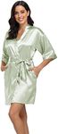 North Bund Women's Satin Robe Silk Kimono Bathrobe Pure Short Sexy Sleepwear Bridesmaid Bride Party Robes with Pockets, Aqua Green, Small,(NBD-080-3)