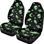 Aoopistc Green Alien Moon UFO Star Car Seat Covers Universal Fit SUV Seat Covers Front Cushion Protector for Truck Sedan Van 2 Packs Auto Interior Accessories Set for Women Men, Breathable & Non-Slip