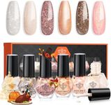 modelones Nail Polish Set 6 Colors Gold Glitter Nail Polish Set Winter Shimmer Pearl Pink Nude Silver Quick Dry Nail Polish Kit Manicure DIY 2024 Thanksgiving Nails Art Salon Home Gift For Women Girl