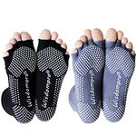 wisdompro 2 Pairs Toeless Half Toe Yoga Socks with Anti Slip Grip for Women & Men (BG/SM)