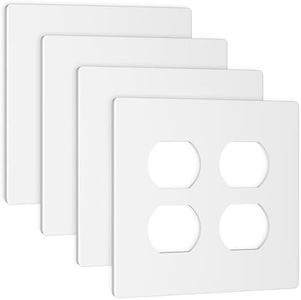 MLLIZH 2-Gang Screwless Duplex Wall Plate, 4.73" x 4.73" Standard Size, Child Safe Double Receptacle Outlet Cover for Decorator Receptacle Outlet Switch, 4 Pack