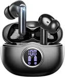 Fhumsh Wireless Earbuds, Bluetooth 5.3 Headphones HiFi Stereo 50H Playback LED Digital Display Ear Buds with ENC Noise Canceling Headset, IPX7 Waterproof Earphones for Gym/Running/Work(Black)