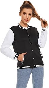 Varsity Jacket Women Men's Baseball School Uniform Button Up Unsex Adult Long Sleeve Coat Fashion Jacket, Black, XX-Large