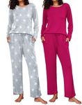 Ekouaer 2 Pack Women's Pajama Set Soft Long Sleeve Sleepwear Loungewear Pjs Sets with Pockets,X-Large