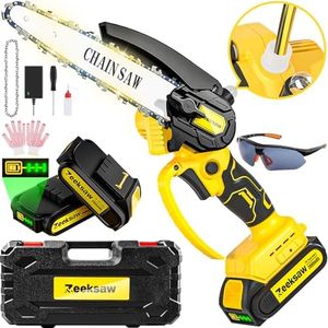 Zeeksaw Mini Chainsaw 6 Inch Cordless, Auto Oiler & Tool-Free Assembly, One-Hand Handheld Small Chain Saw Cordless[Seniors Friendly], Electric ChainSaws Cordless Battery Powered For Wood/Trees Cutting