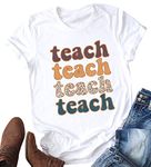 MEESHEEP Teacher Shirts Women Teach Letter Ptint Tshirts Teacher Gift Tee Tops White