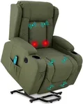 Best Choice Products PU Leather Electric Power Lift Chair, Recliner Massage Chair, Adjustable Furniture for Back, Legs w/ 3 Positions, USB Port, Heat, Cupholders, Easy-to-Reach Side Button - Olive