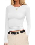 Ekouaer Womens Long Sleeve Shirts Fitted Tops Trendy Layering Tight Basic Thermal Undershirts Tee White S