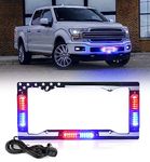 Xprite 36 LED License Plate Strobe Lights w/Aluminum USA American Flag Frames, 22 Warning Flashing Modes, Red and Blue Emergency Hazard Safety Cop Light for Police POV Vehicles Trucks Cars