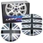 iJDMTOY (4) Black/Grey Union Jack UK Flag Style Wheel Center Cap Covers For MINI Coopers R50 R51 R52 R53 R55 R56 R57 R58 R59 R60 R61 F55 F56, etc