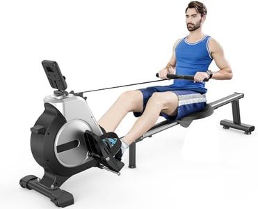 Neezee Rameur, Rameur Super Silencieux avec Résistance Magnétique à 16 Niveaux, écran LCD, Rail de Glissement en Aluminium, Stockage Vertical, Roues de Transport pour Un Déplacement Facile, Argent