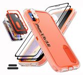 ymxdmd Case is Specially Designed for iPhone X/Xs 5.8 Inch, Full Body Protection Heavy Duty Shock Absorbing 3 in 1 Silicone Rubber Built-in Stand with 2 Tempered Screen Protectors-Orange/Clear