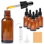 CoKeeSun 50ml Glass Dropper Bottle, 5 Pcs Brown Dropper Bottles with Pipettes, Reusable Amber Glass Bottle Set with Funnel Needle Syringe Catheter Stickers for Hair Oil perfumes Cosmetics Storage