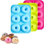 Menmamenma Silicone Doughnut Moulds Donut Baking Mould 6 Cavity Non-Stick Pan Donut Maker Molds Cupcake Tray for Cake Candy Biscuit Muffins Bagels (3 Pack,Blue Red Green)