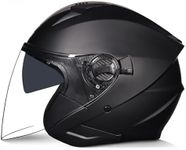 Motorcycle Helmet,Open-face Motorbike Racing Jet Helmet Adult Offroad Motocross Helmet Double Visor Fashion Personality for Men Women (Matte Black, Large)