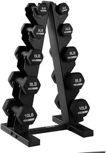 HolaHatha Neoprene Dumbbell Weights Set & Rack for Home Workout, 56 Lbs, Black