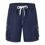 YSENTO Men's Swim Shorts Plus Size Bathing Suits Swimming Trunk Cargo Shorts Quick Dry Board Shorts with Mesh Liner Navy L