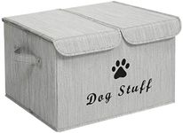 Morezi Large Dog Toy Storage Box with Lid Basket Organizer - Perfect Collapsible Bin for Living Room, Playroom, Closet, Home Organization - Dog - Bamboo Gray