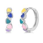 LANGLY Silver Hoop Earrings for Women Girls, Small S925 Sterling Silver Post Colorful Heart Huggie Hoops Hypoallergenic Jewellery