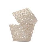 T-Language 100pcs Cupcake Wrappers Lace Cupcake Liners Laser Cut Artistic Bake Cake Paper Cups Muffin Paper Holders for Wedding Party Birthday Decoration Beige