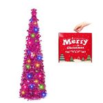 N&T NIETING Christmas Tree,5ft Collapsible Pop Up Christmas Tree Fuchsia Tinsel Coastal Christmas Tree for Holiday Xmas Decorations, Home Display, Office Decor