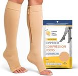 Lemon Hero Medical Compression Socks - Open Toe 20-30 mmHg Zipper Compression Stockings for Men and Women – Lightweight compression socks for Pregnant Women & Nurses – 4XL, Beige [1 Pair]