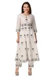 Ladyline Cotton Anarkali Kurta with Pants Set Jaipuri Traditional Printed Indian Dress Kurti Tunic (CPEK SKW1240) (40/White)