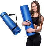 HCE Eco Friendly NBR Yoga Mat - Multipurpose 173cm x 61cm x 15mm Extra Thick Exercise Mat for Men, Women and Kids, Ideal Non Slip Workout Mats for Yoga, Pilates, Gym Exercise with Carrying Strap (Blue)