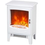 HOMCOM Tempered Glass Casing Electric Fireplace, Freestanding Electric Fire with Realistic Flame Effect, Electric Log Burner with Overheat Protection, 950w/ 1850W, White