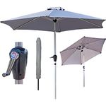 GlamHaus Garden Parasol Tilting Table Umbrella, UV40+ Protection, 2.7m, Includes Protection Cover, Crank Handle, Gardens and Patios - Robust Aluminium - (Light Grey)