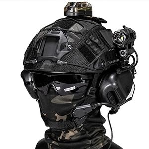 AQzxdc Fast Paintball Helmet Sets with Tactical Headset and Telescopic Model, Visor & Safety Glasses, Torch, Signal Indicator, NVG Holder, for Airsoft Shooting and Hunting Game BBS, Bk b