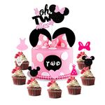 Set of 29 Minnie Inspried "Oh Twodles" Cake Topper and Cupcake Toppers, Glitter Minnie Girl Birthday Party Favors for Baby Shower Party Decorations