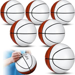 Jenaai 6 Pcs Blank Autograph Basketball Blank Regulation Size Basketball Customized Basketball with 4 White and 4 Brown Panels Junior Adult Basketball Trophy for Signing (Size 7, 9.84 Inch)