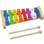 A-Star 8 Note Colourful Diatonic Glockenspiel Xylophone with Multi-Coloured Keys with Two Wooden Beaters - C6 to C7