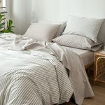 MooMee Bedding Sheet Set 100% Washed Cotton Linen Like Textured Breathable Durable Soft Comfy (Tannish Linen Grey, Queen)