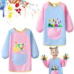 Lweiiws 2 Pack Kids Art Smock Children Waterproof Painting Apron Age 6-12, Paint Smock Kids with Long Sleeve and Pocket