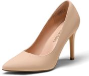 DREAM PAIRS Womens Closed Toe High Heels Dress Pointed Toe Wedding Pump Shoes, Nude Nubuck - 8 Wide (Christian-New-W)